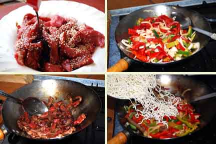 Receta de wok de ternera con pimientos, elaboración.