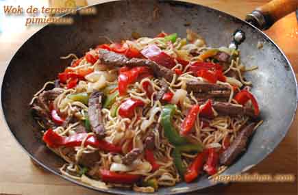 Receta de wok de ternera con pimientos